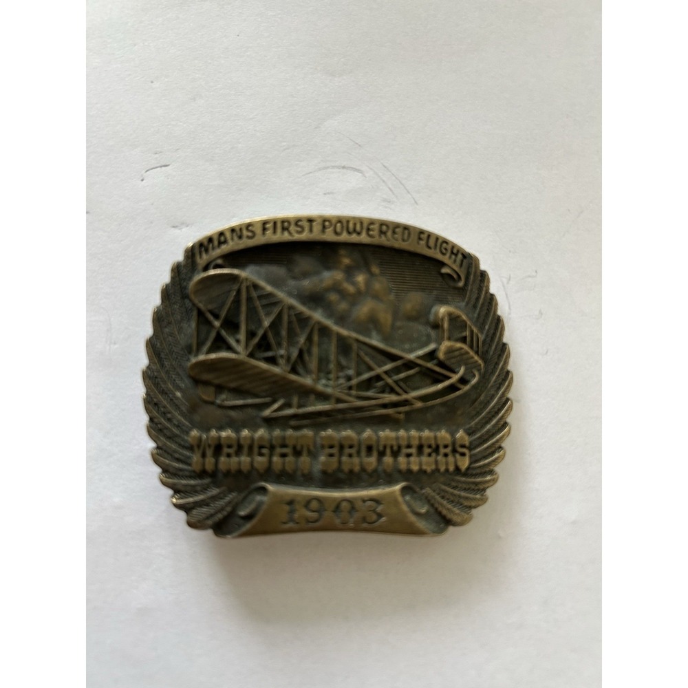 Vintage Wright Brothers Commemorative 1903 Solid Brass Belt Buckle